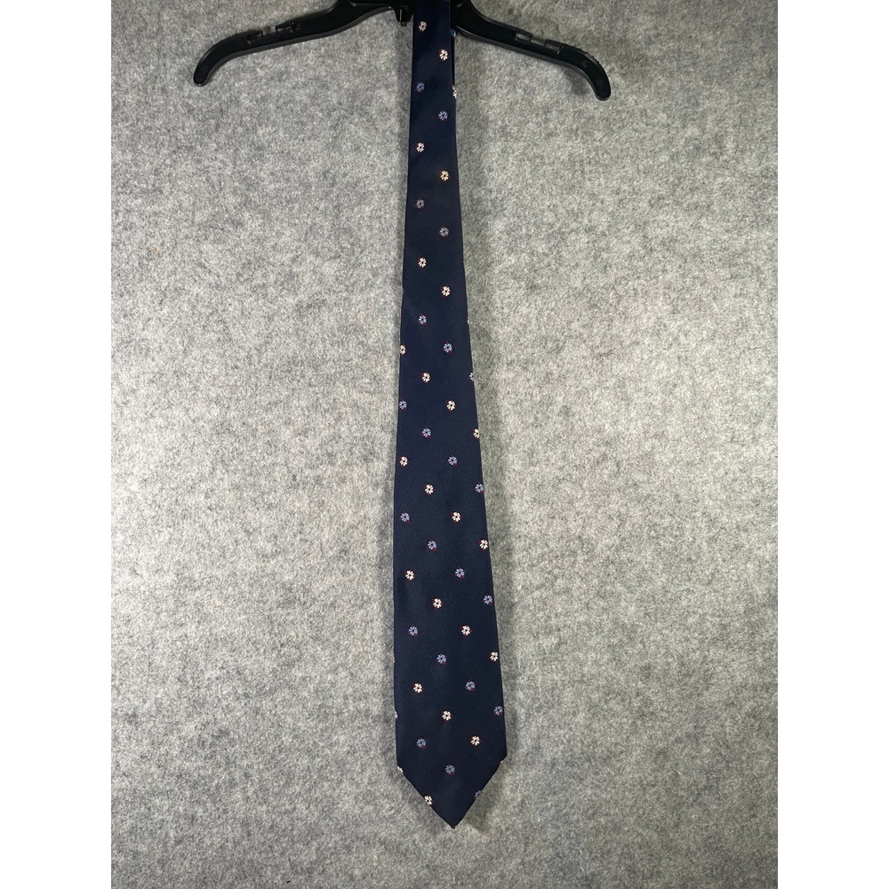 Vintage JCPenney Navy Blue Floral Silk Blend Necktie Retro 3.5 Inch